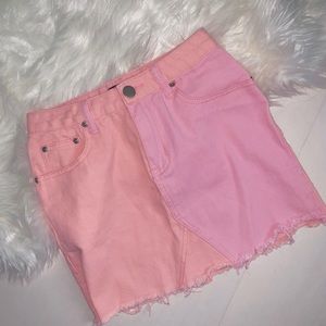 Pink denim skirt